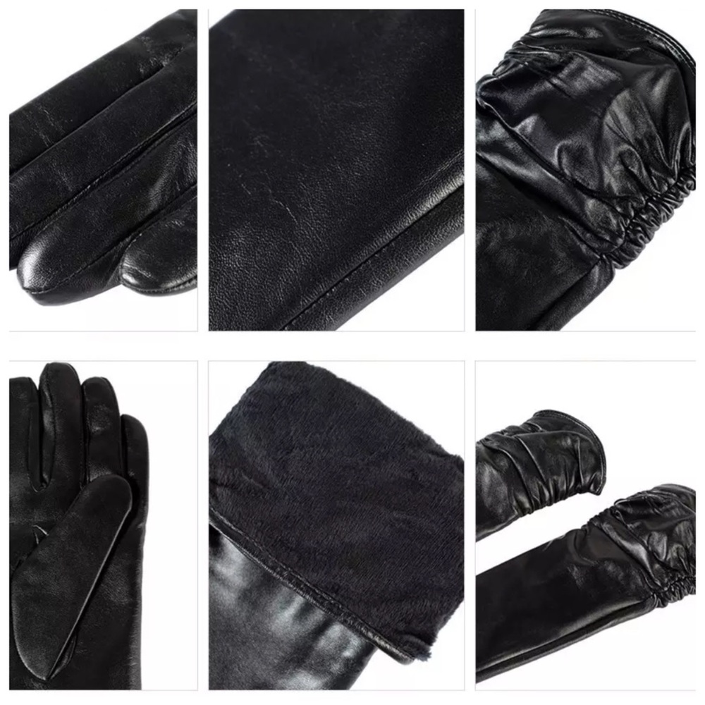 Leather Cashmere Lined Ruched Gloves C16 - Picture 8 of 8